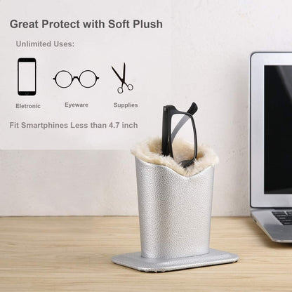 Siveit Plush Lined Eyeglass Holder, PU Leather Eyeglass Case, Anti-Scratch Glasses Storage Organizer for Desk Office Nightstand,2 Packs (Black, Navy)