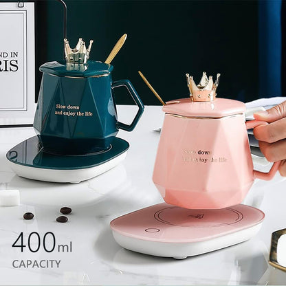 Coffee Warmer for Desk with Mug Set. Birthday Gifts Graduation Gifts for Woman. Coffee Cup Warmer with Automatic Shut Off, Heated Coffee Mug. Drink Warmer for Cocoa, Tea, Milk (Pink)
