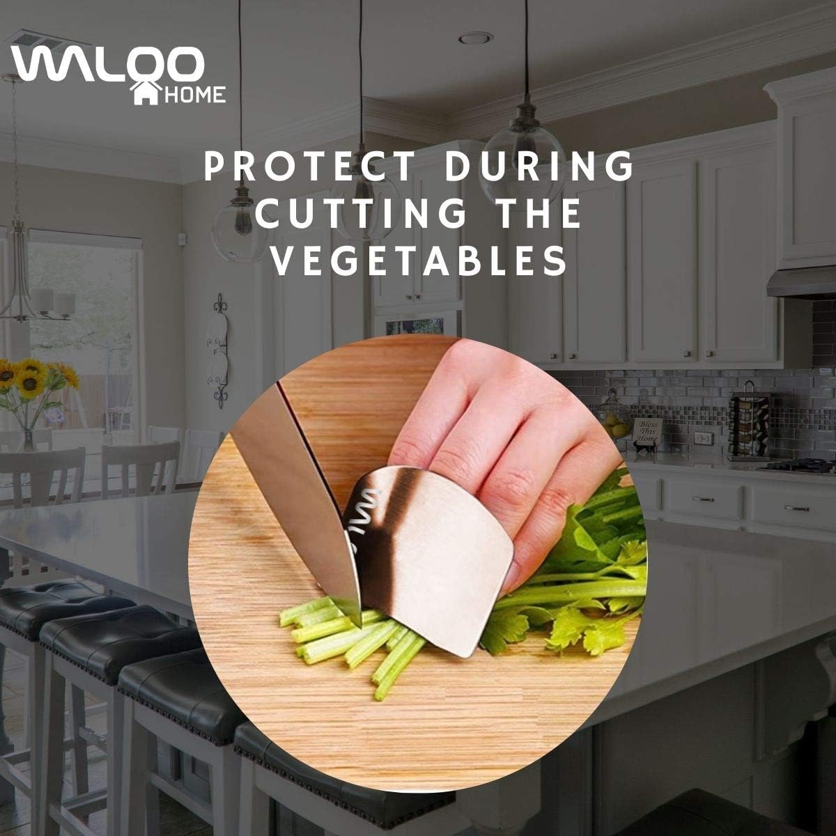WALOO Stainless Steel Finger Guard for Cutting | Knife Cutting Protector & Kitchen Tool Guards | Kitchen Safe Chop Cut Tool Avoid Hurting During Slicing & Chopping (1 Pack, Rose Gold)