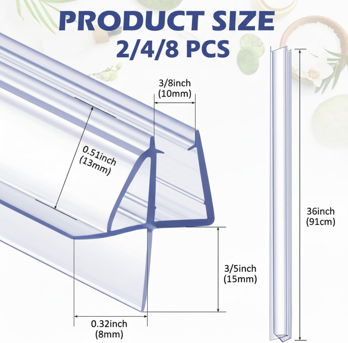 Frienda 2 Pcs Shower Door Bottom Seal 3/8" x 36'' Clear PVC Glass Door Sweep Shower Frameless Seal Strip for Replacement Stopping Leaks and Creating Water Barrier