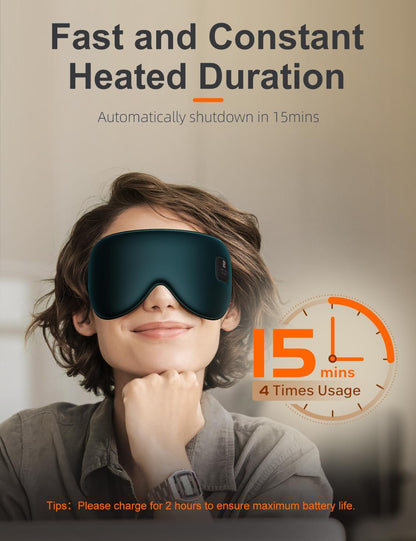 Silk Cordless Heated Eye Mask, Fast Heat Electric Warm Compress for Dry Eye | Electric Warm Eye Mask for Airplane Sleeping, Blackout Eye Mask for Travel, Idea for Women/Men (Grey)