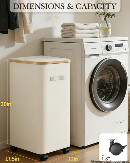 Double Laundry Basket with Wheels and Lid, 150L Clothes Hampers for Laundry | Large Laundry Hamper with 2 Sections & Removable Liner Bags, Rolling Dirty Clothes Basket for Bedroom Bathroom Dorm College