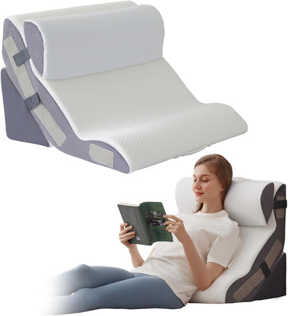 Ahpmeoa Wedge Pillow Set for After Surgery, Back Pillow for Bed Sitting up, 10-in-1 Foam Wedge Pillow for Acid Reflux & Back Pain Relief, Post Surgery Pillow for GERD & Snoring, White