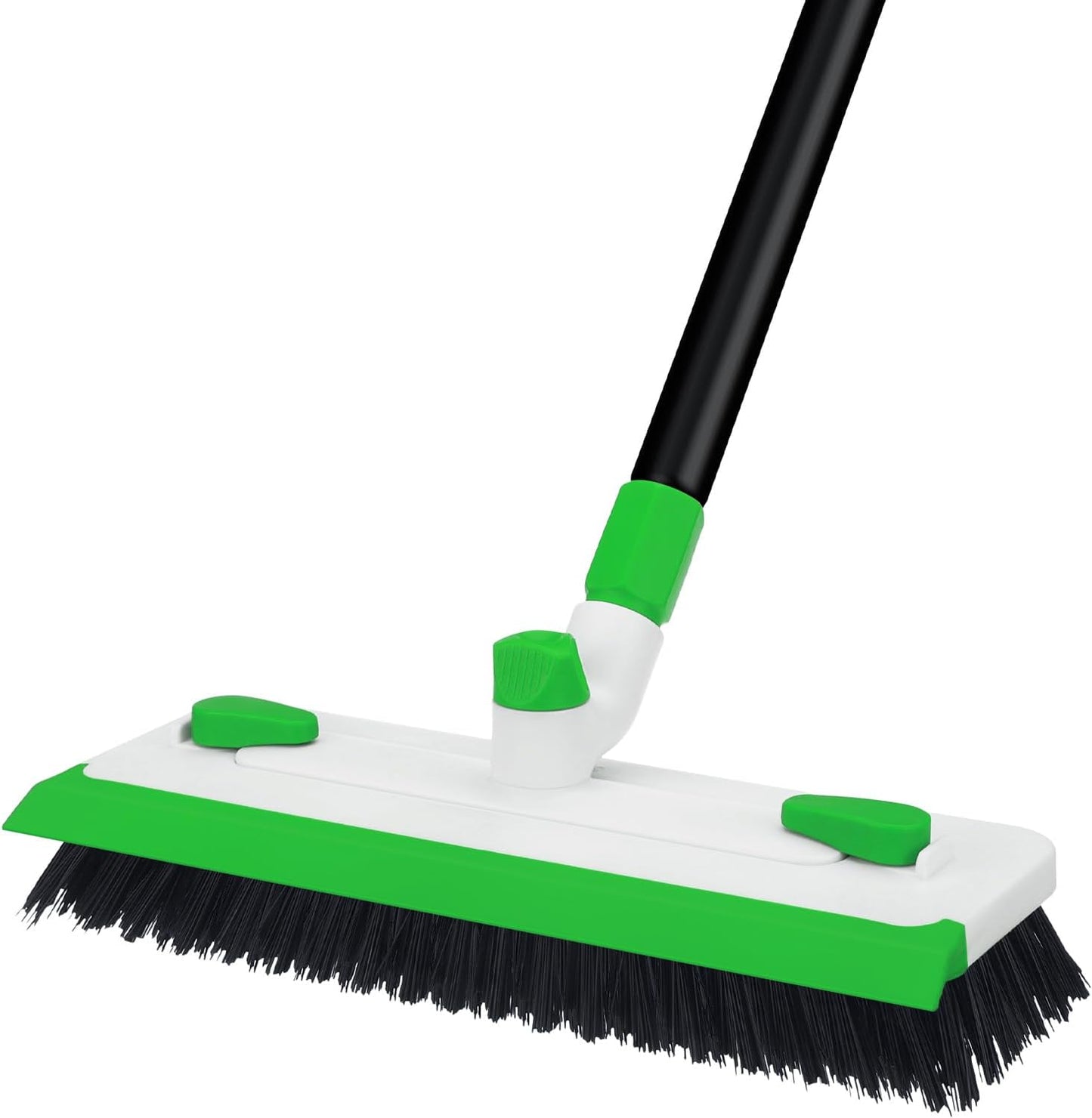 Floor Scrub Brush with Long Handle, 3-in-1 Scrape Scrubber Brush with Squeegee Stiff Bristle Deck Brush for Cleaning Tile Bathroom Patio Deck Garage Grout Kitchen