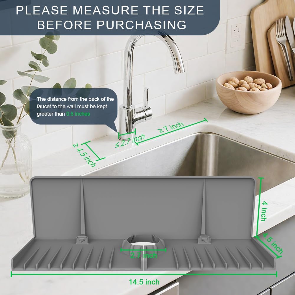 Silicone Sink Splash Guard Behind Faucet, Faucet Mat Backsplash Guard Black | Upgraded design, faucet mat for kitchen sink, drip catcher tray mat; dish soap sponge holder, kitchen counter bathroom sink