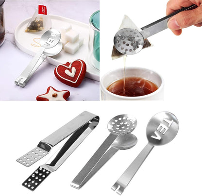 Stainless Steel Tea Bag Squeezer,4PCS Tea Bags Strainer Clip,Teabag Filters Tong Clamp Holder for Loosing Leaf, Gripping Ice Cube, Sugar (Silver)