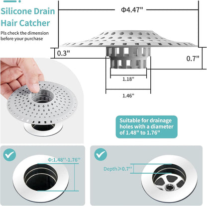 Aluvor Bathtub Drain Hair Catcher,Silicone Tub Hair Catcher Drain Protector | Collapsible Shower Hair Drain Catcher Strainer for 1.48'' to 1.76'' Flat Regular Drains, 3PCS/Grayish-White