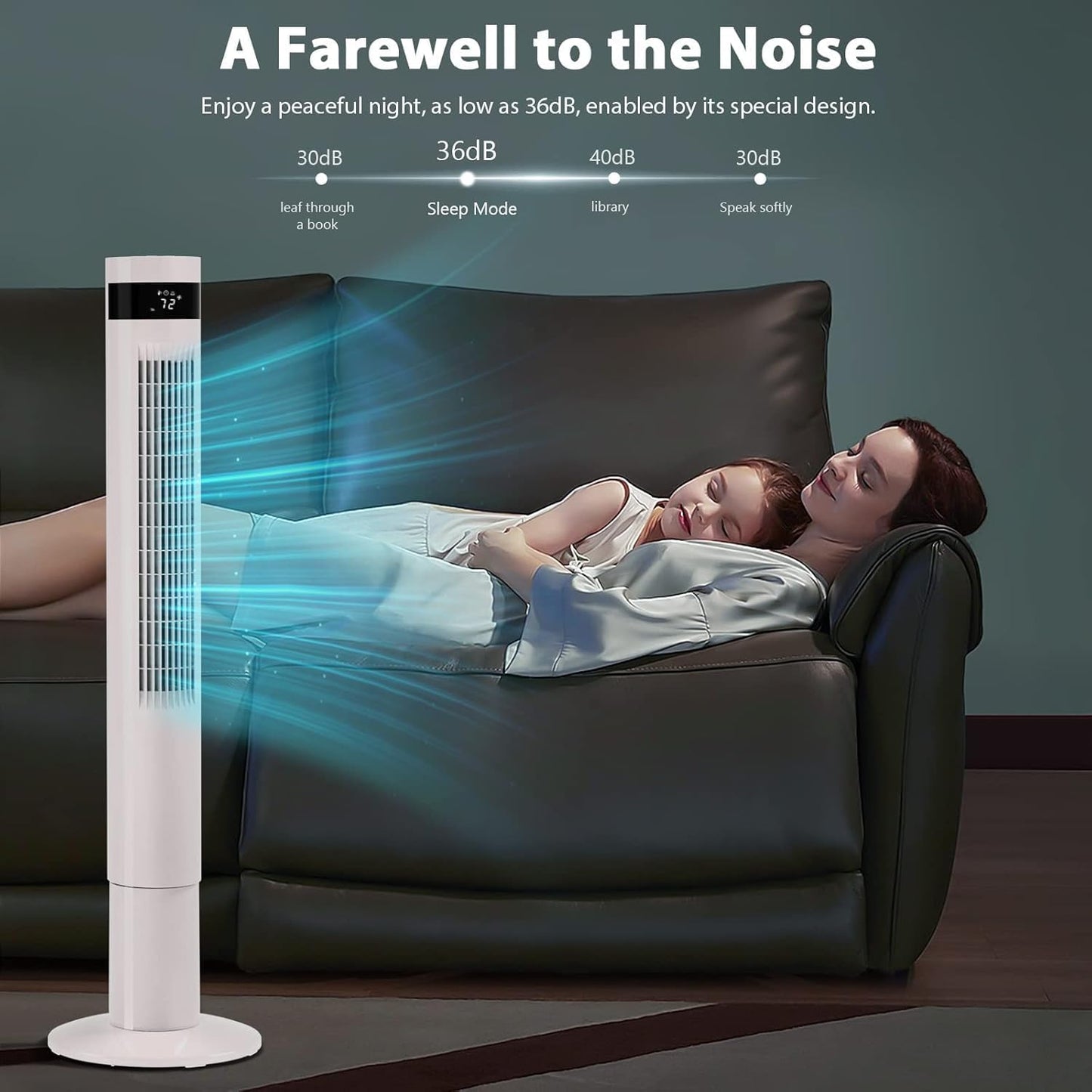 Antarctic Star Tower Fan 85°Oscillating Fan Quiet Cooling 12H Timer Remote Control Bladeless Electric 3 Speeds Wind 3 Modes, 42INCH, PINK