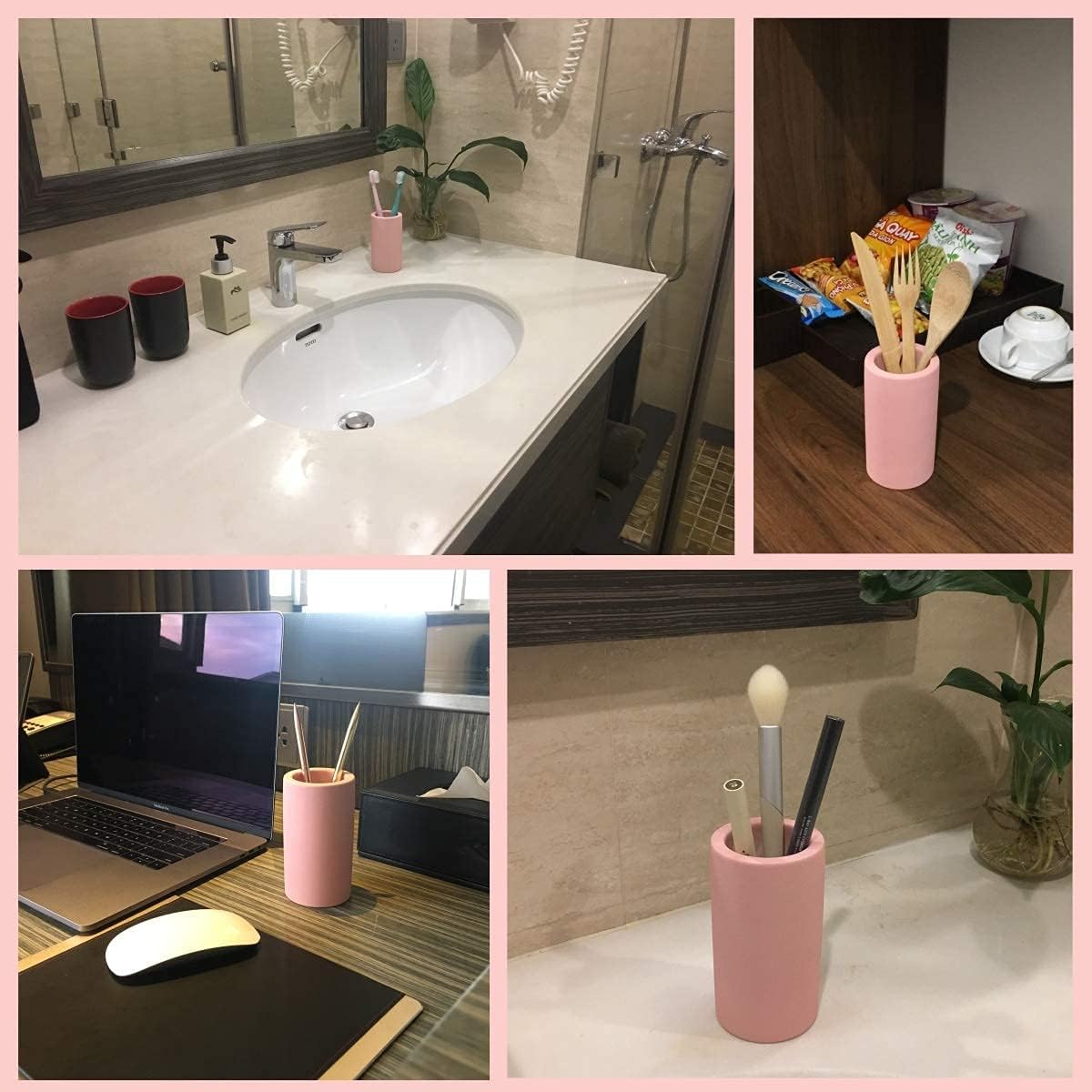 Fast-Drying Diatomite Toothbrush Holder - Bathroom Countertop Organizer Stand for Toothpaste, Makeup Brushes, Razors & Accessories (Dark Grey)