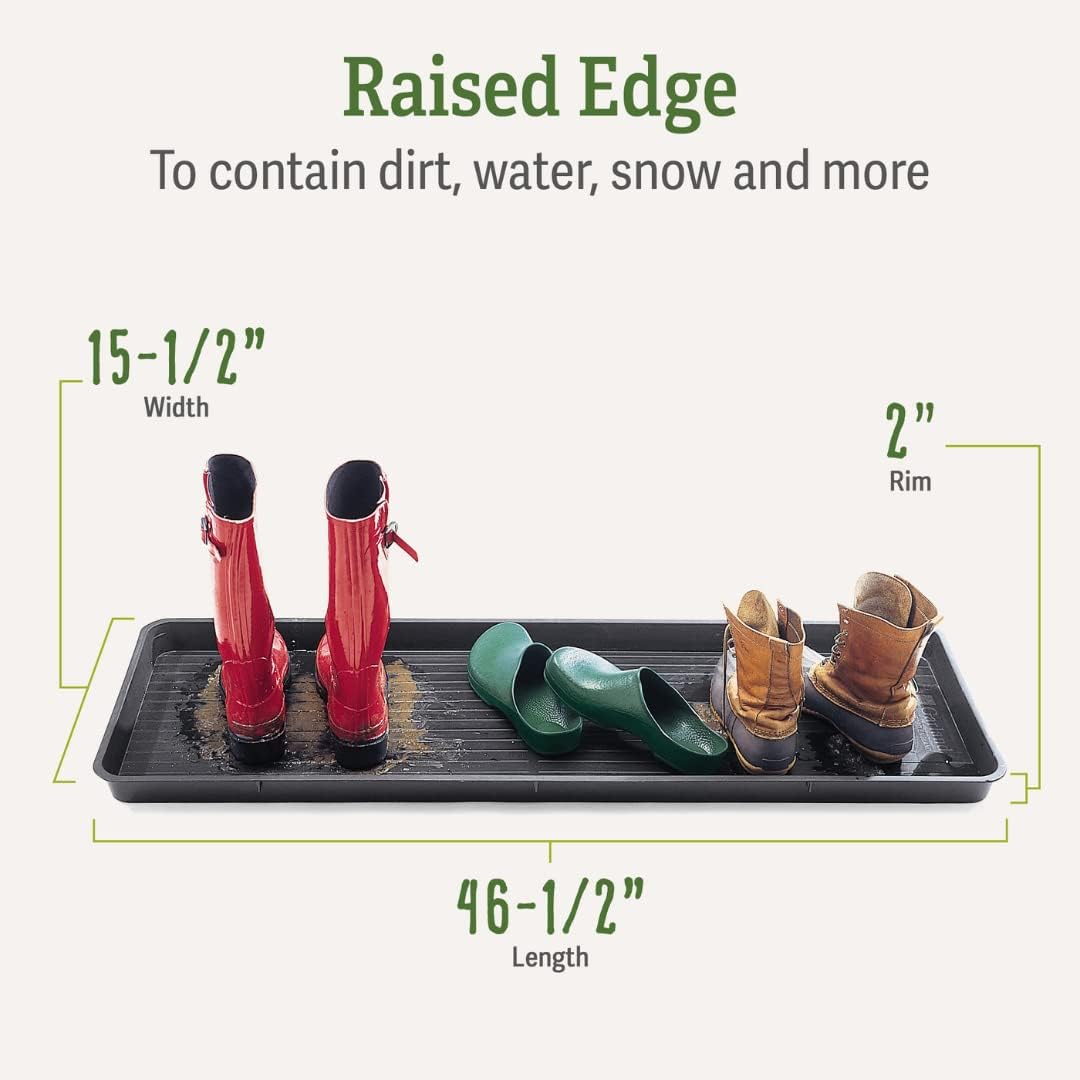 Gardeners Supply Company Large Boot Tray 2 Pack | Multi-Purpose All Weather Waterproof Indoor and Outdoor Shoes Mat Made with 100% Recycled Plastic | 46.5" L x 15.5" W and 2" Deep - Black