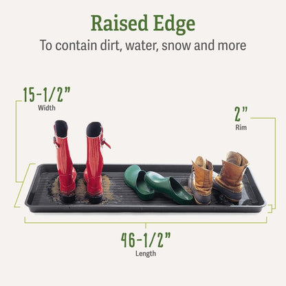 Gardeners Supply Company Large Boot Tray 2 Pack | Multi-Purpose All Weather Waterproof Indoor and Outdoor Shoes Mat Made with 100% Recycled Plastic | 46.5" L x 15.5" W and 2" Deep - Black