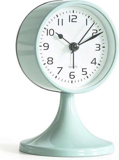 Alarm Clock, Metal 3 inch Silent Non Ticking Small Clock with Night Light, Battery Operated, Desk Analog Clock for Bedrooms Decoration, Old Fashioned Style Clock for Bedside, Adult, Gift