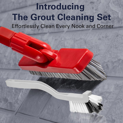 Foxtrot Living Grout Brush with Long Handle and Crevice Cleaning Brush Set | V-shaped, telescopic handle, crevice cleaning included, Grout cleaner for tile floors