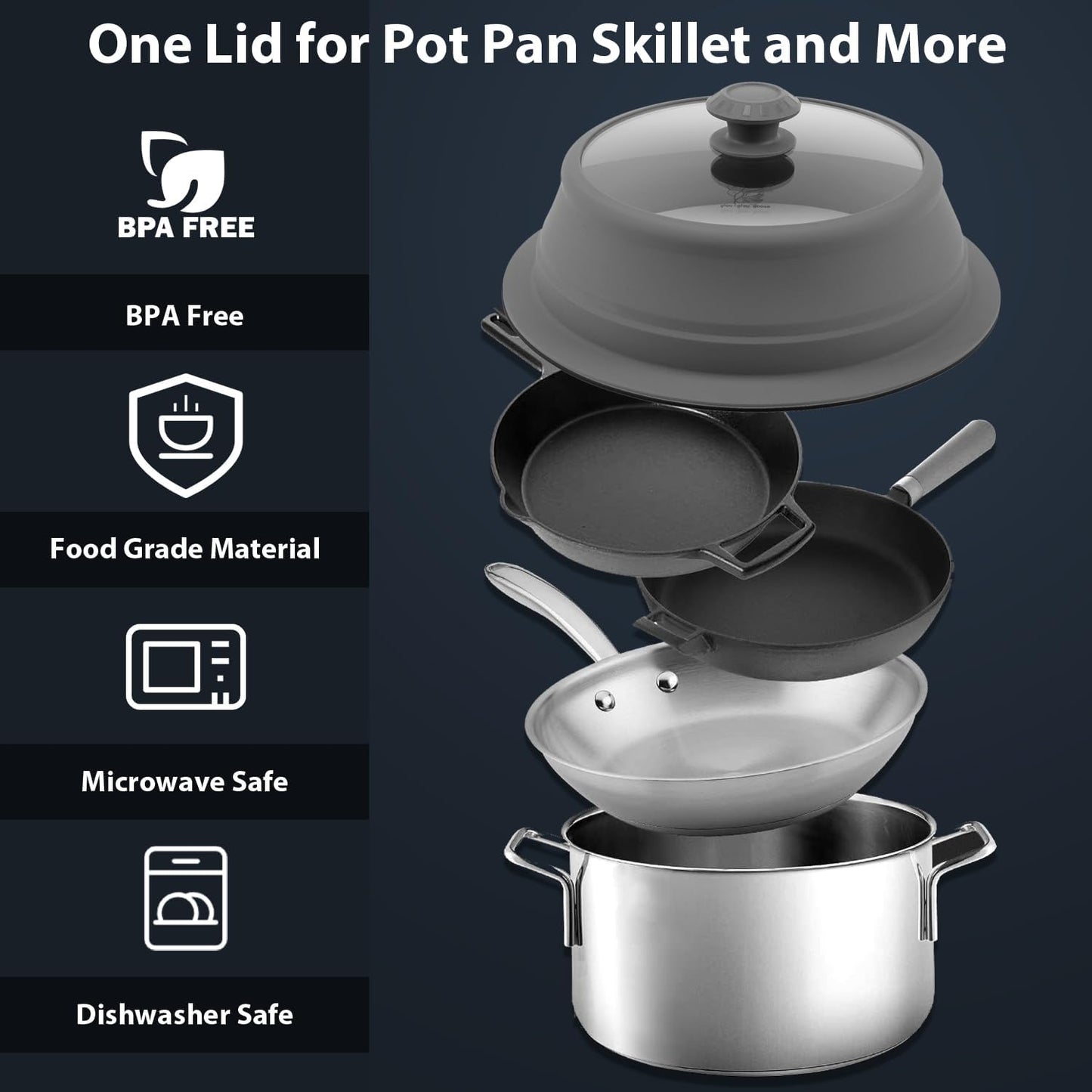 Collapsible Microwave Splatter Lid with Vented Tempered Glass Cover Wok Lid for Microwave Safe, Stockpot Steamer Pot Pan Round Bowl Plate 5" 6" 7" 8" 9" 10" Universal Multifunction Silicone Cover