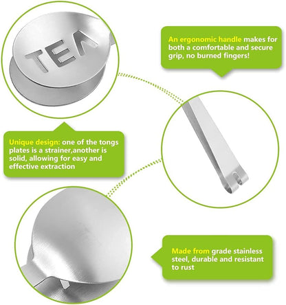 Fdit Tea Bag Squeezer, Stainless Steel Teabag Tongs, Tea Bag Holder Spoon Lemon Strainer Clip for Gripping Ice s, Loose Tea Loose Leaf