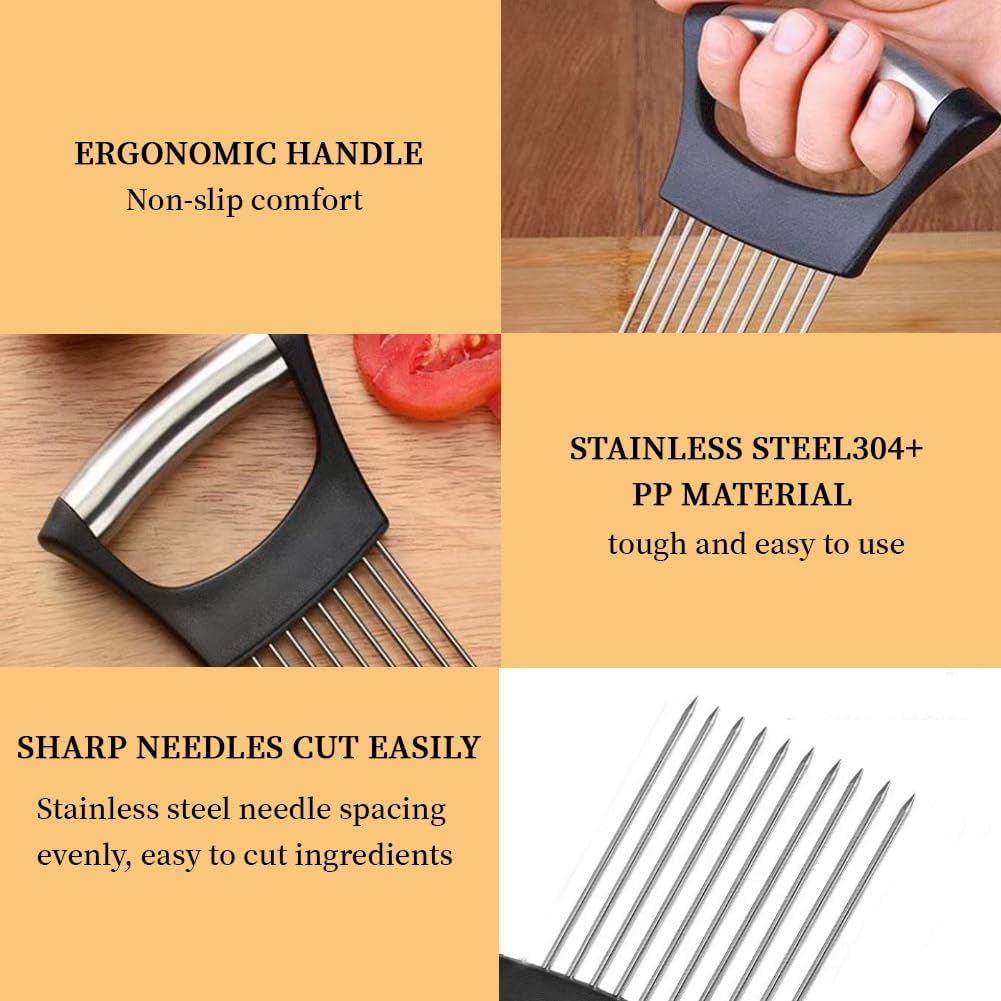 Onion Holder for Slicing, Onion Slicer and Chopper (1 Pack) | Stainless Steel Lemon Slicer Vegetable Cutter Kitchen Tool, Food Slicing Assistant for Meat, Tomato, Potato, Lemon