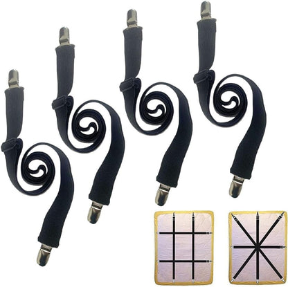 Sheet Straps for Queen Size Bed, Bed Sheet Clips Fasteners and Suspenders, Elastic 27 to 90 Inch Bed Sheet Holder Straps for King Twin Bed, Sofa Mattress Cover Tablecloth, 4Pcs (White)