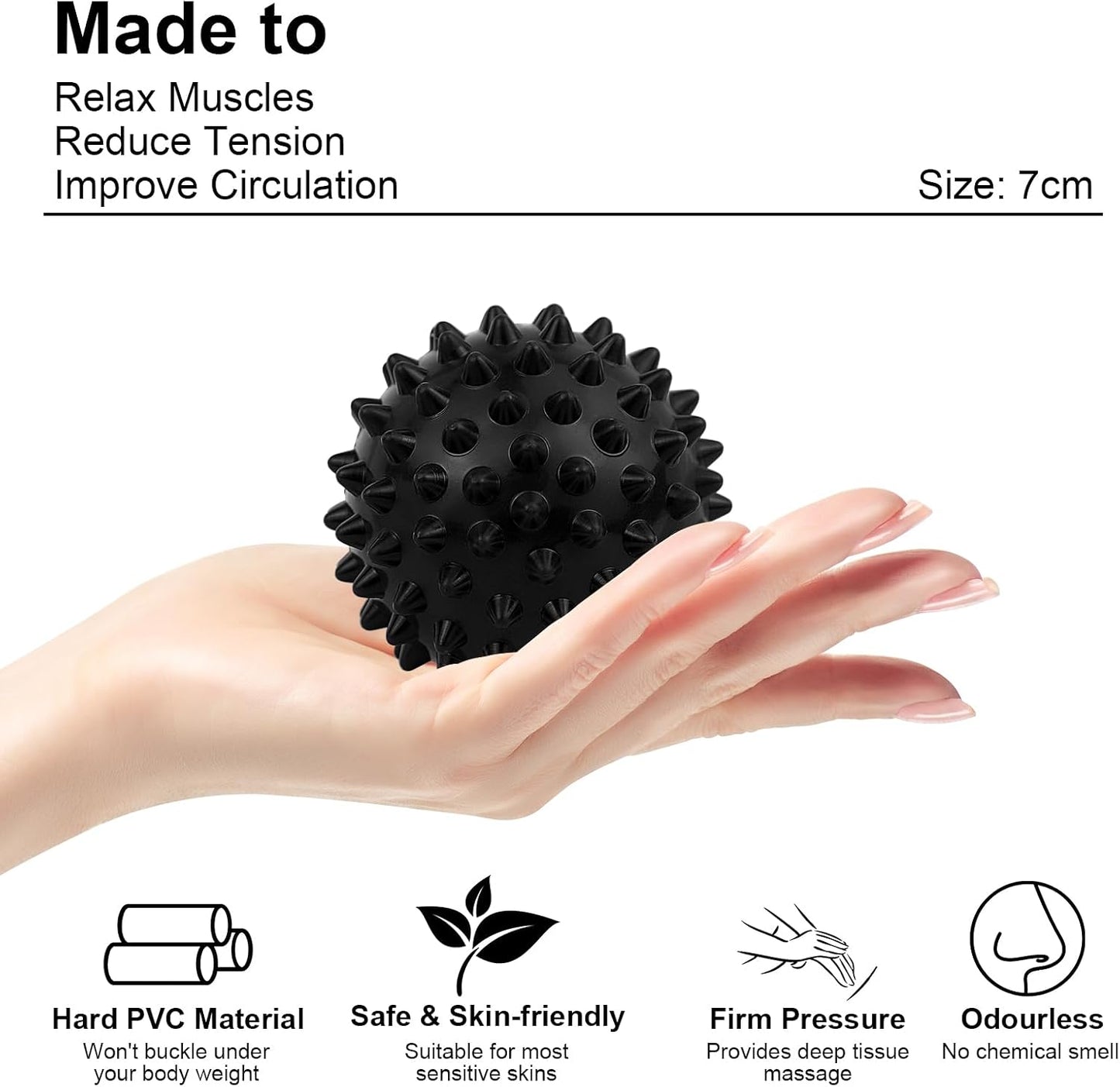Massage Lacrosse Ball, Spiky Massage Ball, for Deep Tissue, Trigger Point and Myofascial Release, Muscle Knots, and Yoga Therapy (Black-Black)