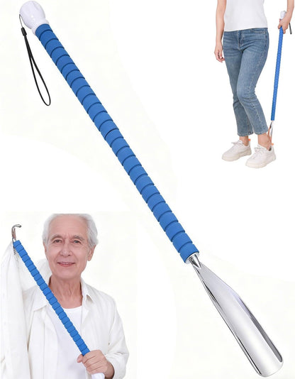 36.5 Inch Metal Extra Long Handled Shoe Horn - Adjustable Dressing Stick Aid for Seniors, Disabled - Ideal for Hip, Back, Shoulder Surgery Recovery – Helps with Getting Dressed, Button, Sock Remover