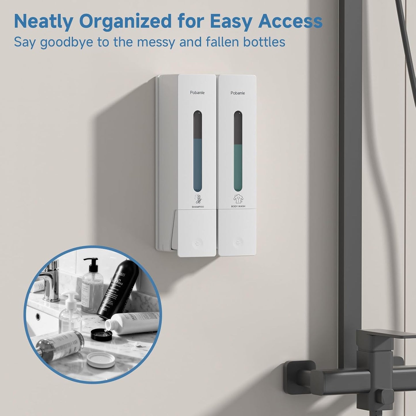 Shampoo and Conditioner Dispenser - Shower Soap Dispenser Wall Mounted No Drill - Shampoo Conditioner Body Wash Dispenser 3 Chamber - Easy Install for Bathroom Hotel Black 1200ml