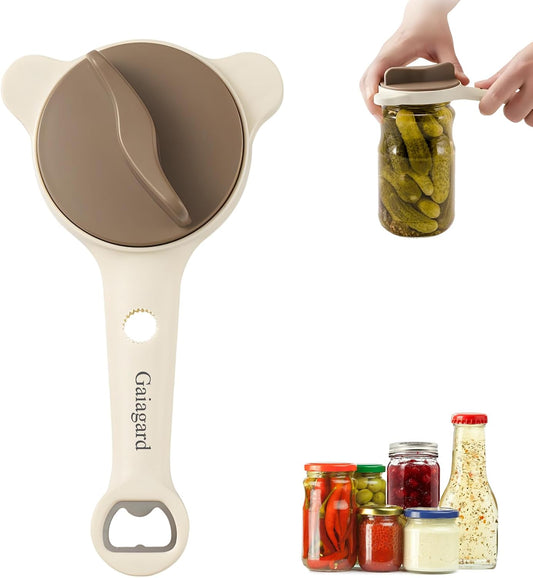 4-in-1 Jar Opener for Seniors & Arthritis Sufferers - Adjustable Stainless Steel Lid Remover with Non-Slip Grip, Ergonomic Kitchen Tool for Weak Hands, Fits Bottles, Jars & Cans