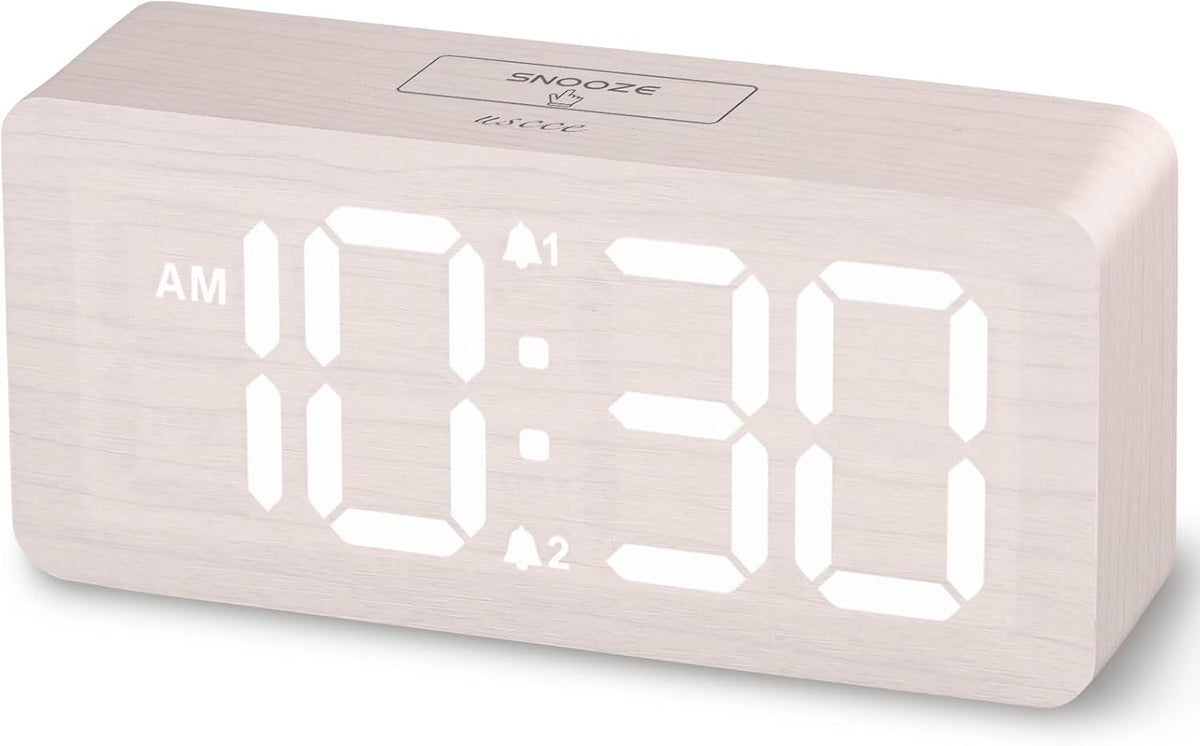 uscce Wooden Digital Alarm Clocks for Bedrooms with 0-100% Dimmable Display