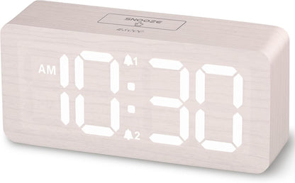 uscce Wooden Digital Alarm Clocks for Bedrooms with 0-100% Dimmable Display