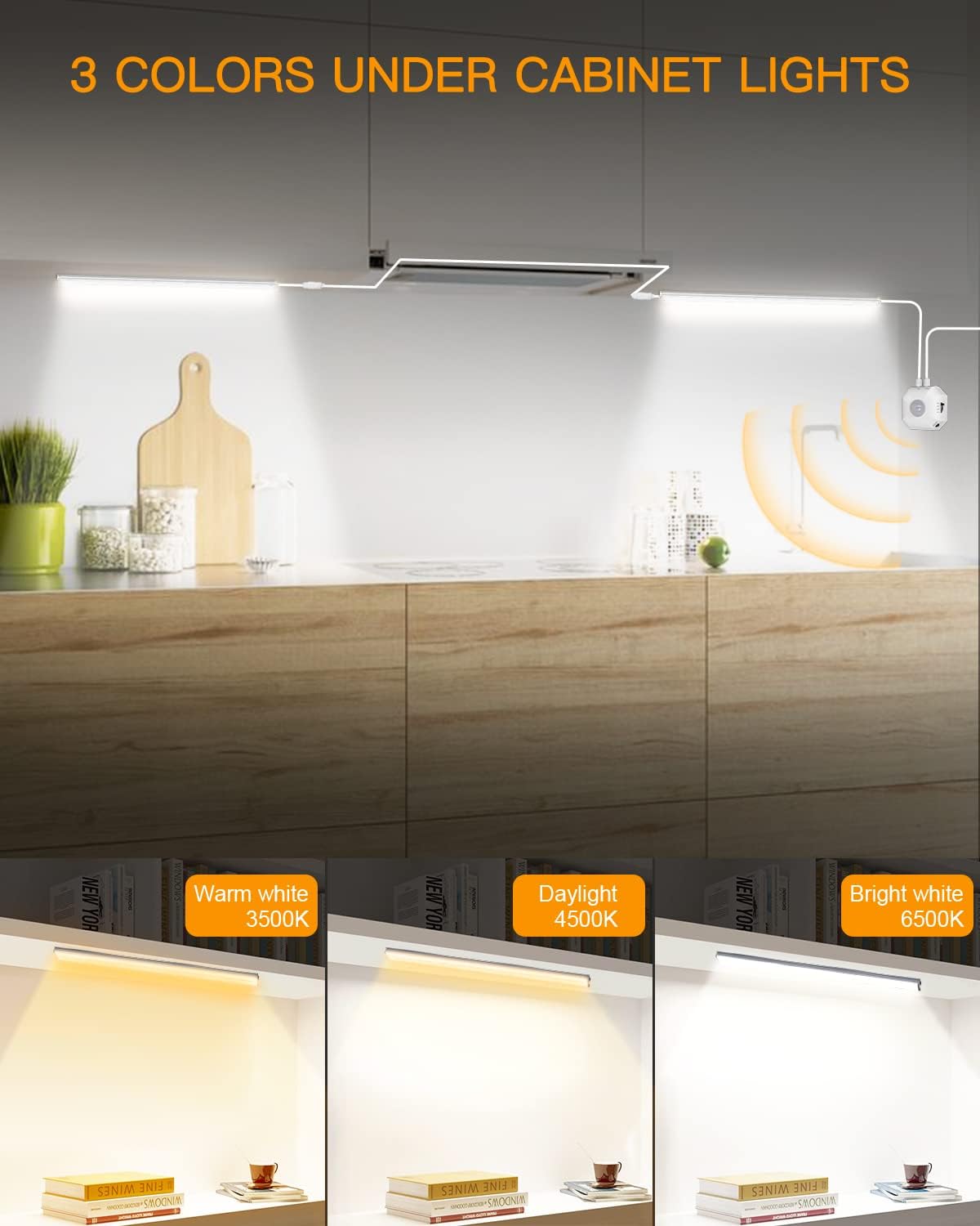 Daymeet Motion Sensor Dimmable 12 Inch Ultra Thin Under Cabinet Lighting, Under Cabinet Lights Plug in, Super Bright LED Lights Bar Under Counter Lights Indoor for Kitchen, Shelf, Closet (3 Pack)