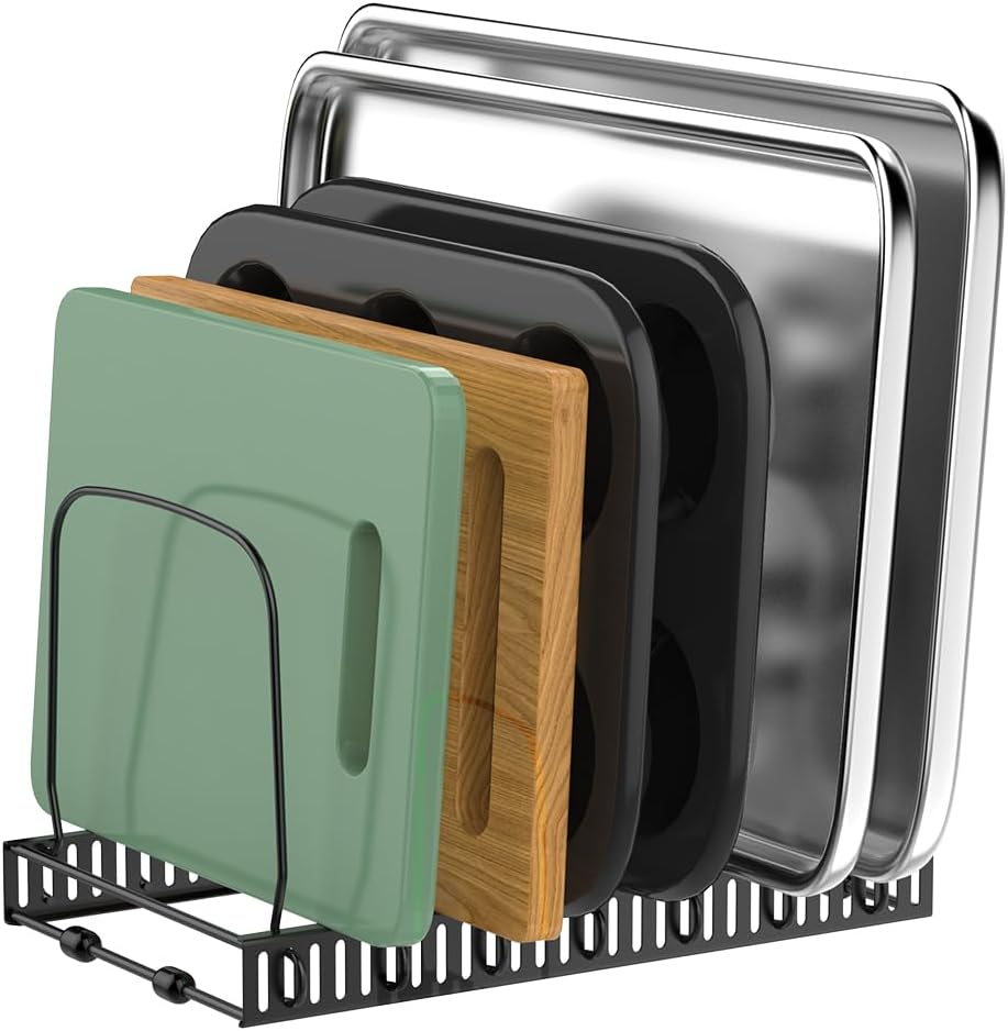 Housolution Cutting Board and Baking Tray Cookie Sheet Organizer, Black | 12"-23" Expandable, 14 Adjustable Dividers, Sturdy Metal Construction, Easy Assembly