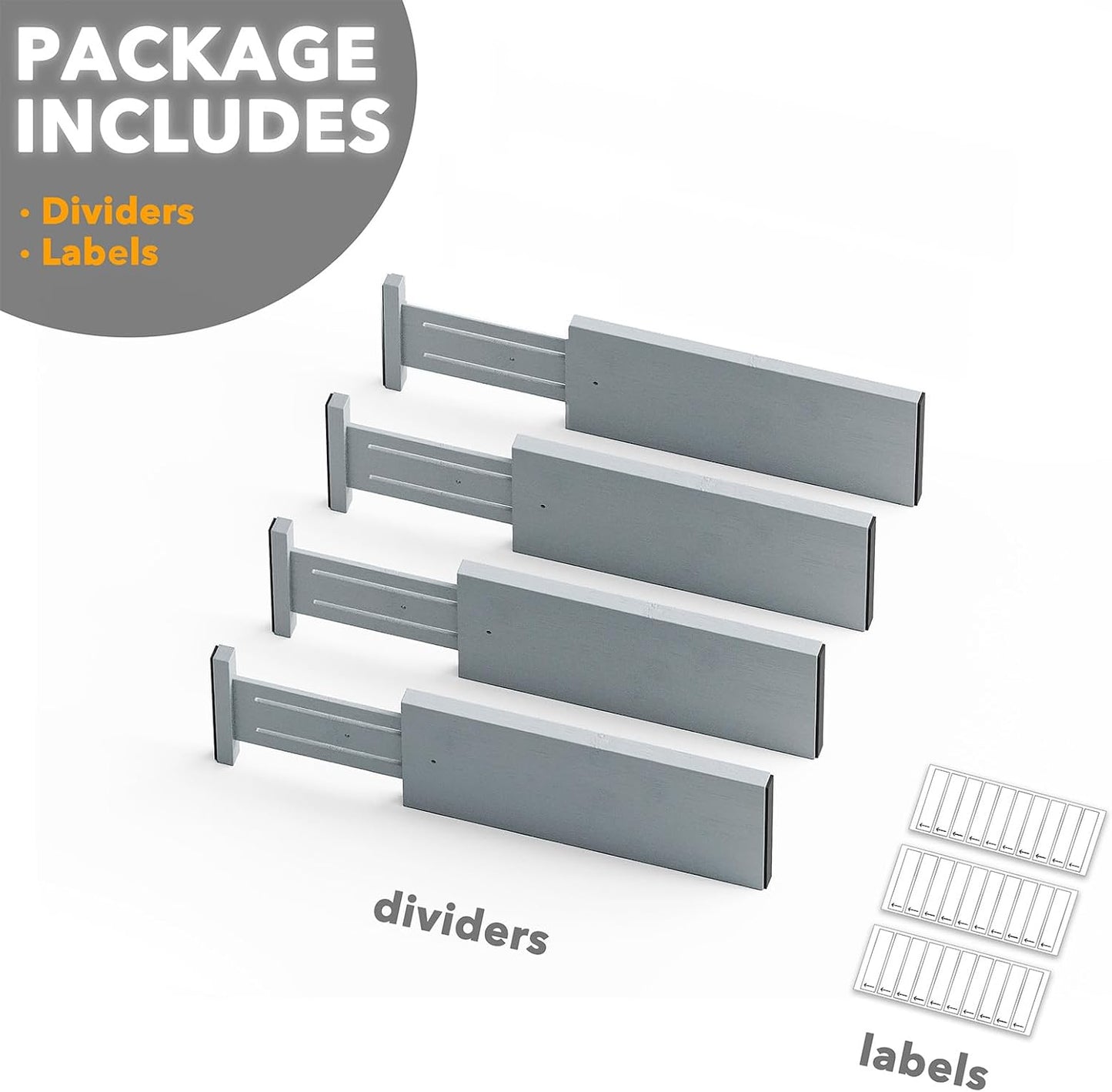 SpaceAid Bamboo 4 Pack Dresser Drawer Dividers, 4.65“ High Adjustable 12.5“-17” Drawer Organizers, Expandable Organization for Clothing, Clothes, Dressers, Black