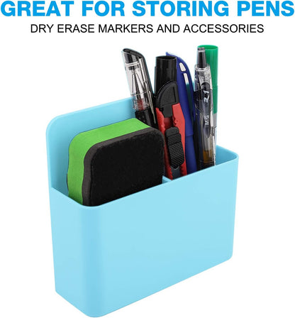 MoKo Magnetic Pen Holder, Pencil Accessories Whiteboard Organizer, White | Magnetic dry erase marker holder has two compartments and an ABS body for whiteboards, refrigerators and lockers.