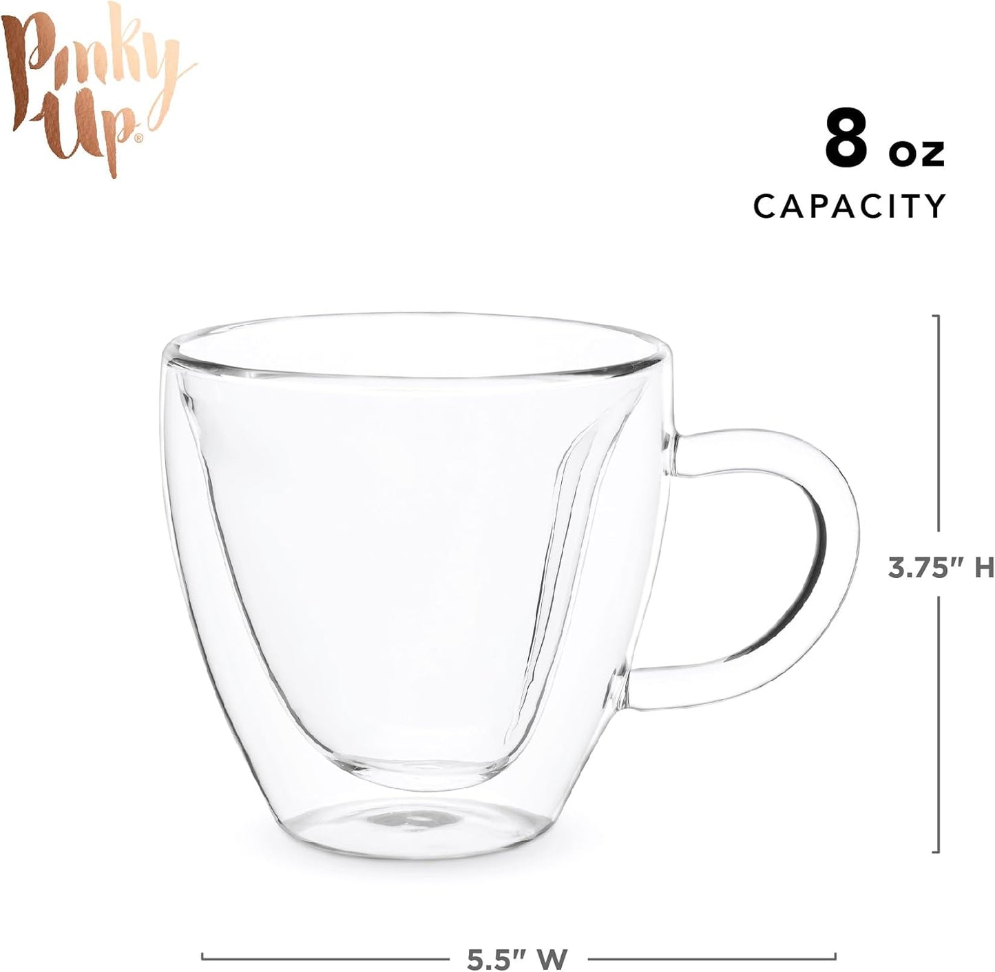 Pinky Up Blake Tea Infuser Mug with Lid, Glass Cups for Loose Leaf or Flowering Teas, Travel Mugs, Home Office, Picnic, Camping, 12 oz Set of 1, Clear