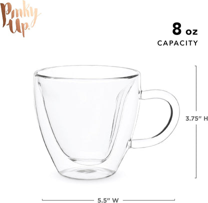 Pinky Up Blake Tea Infuser Mug with Lid, Glass Cups for Loose Leaf or Flowering Teas, Travel Mugs, Home Office, Picnic, Camping, 12 oz Set of 1, Clear
