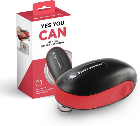 Kitchen Mama One-To-Go Electric Can Opener, Red | One Touch, Auto Stop, Smooth Edge, Cordless Battery Operated, For Seniors with Arthritis