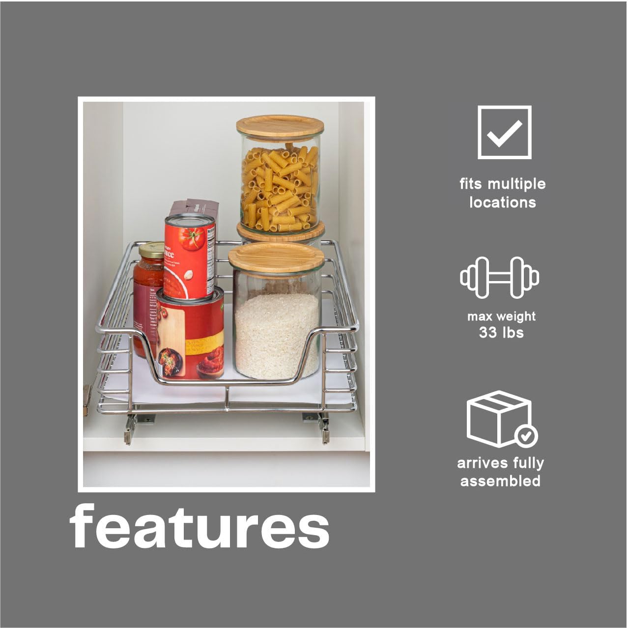 Household Essentials Glidez Multipurpose Chrome-Plated Steel Pull-Out/Slide-Out Storage Organizer for Cookware and Bakeware - 2-Tier Design - Fits Standard Size Cabinet or Shelf, Chrome