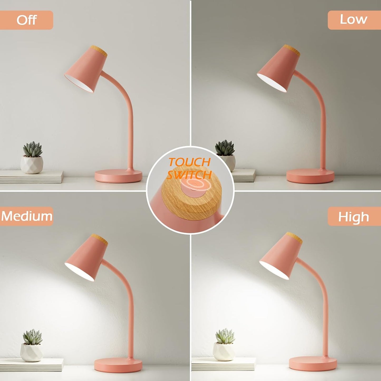 EJIAXIN Clip on Desk Lamp for Home Office - Small LED Touch Dimmable Reading Light for College Dorm Room - Adjustable Flexible Gooseneck Clamp Light Table Lamp for Bedside Bedroom Bed Headboard White