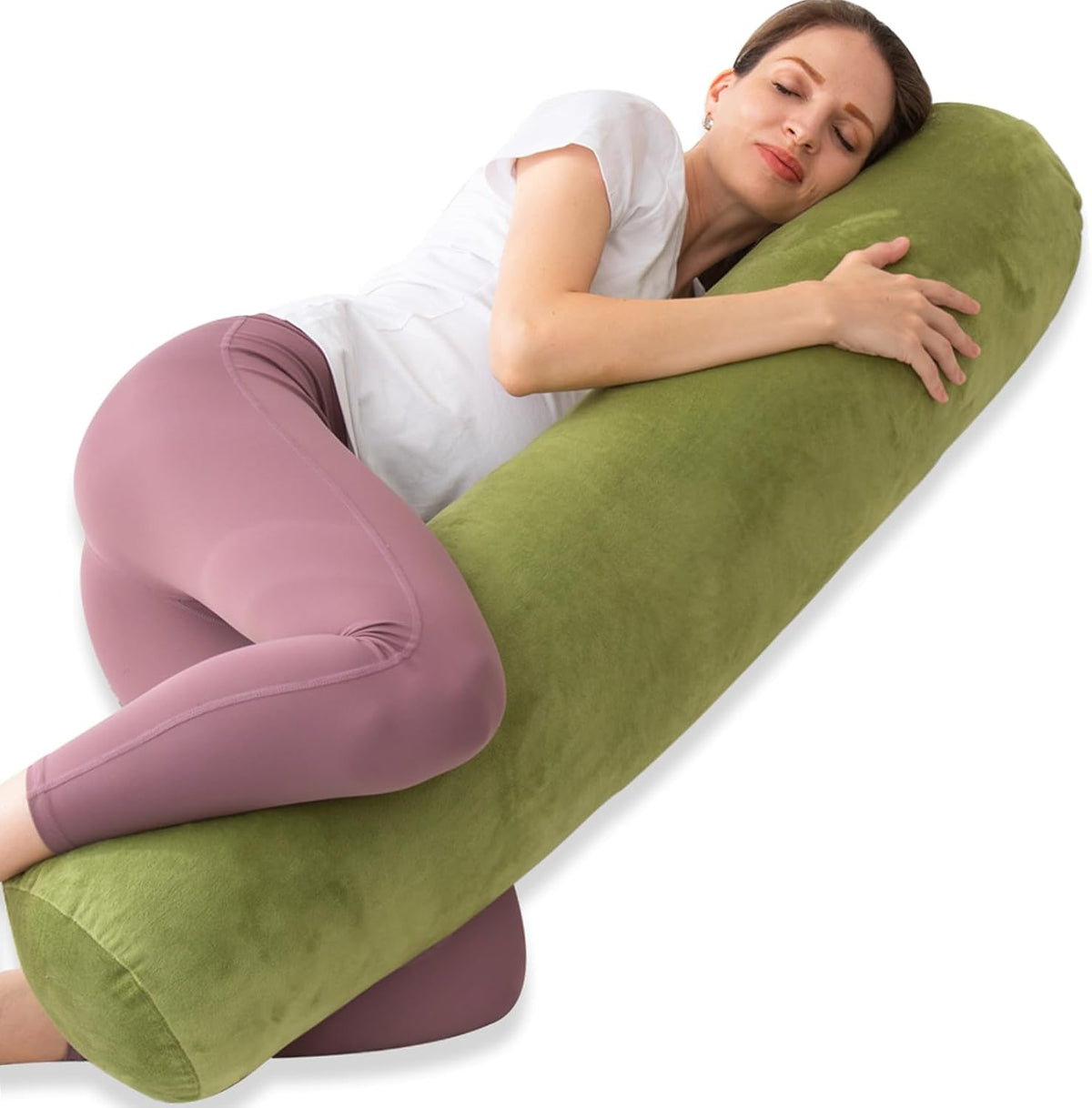 1 MIDDLE ONE Body Pillow for Adults, Bolster Pillow with Removable Velvet Cover, Long Round Cervical Roll Pillow, 35 x 7.87 Inches, Blue