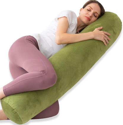 1 MIDDLE ONE Body Pillow for Adults, Bolster Pillow with Removable Velvet Cover, Long Round Cervical Roll Pillow, 35 x 7.87 Inches, Blue