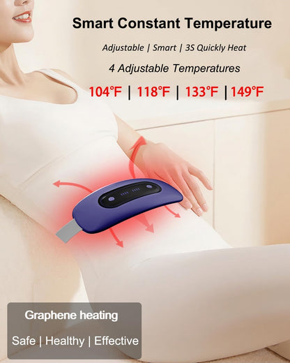 Portable Cordless Menstrual Heating Pad with 4 Heat Levels and 4 Massage Modes,Electric, Fast Large Heating Belly Wrap Belt (Black)