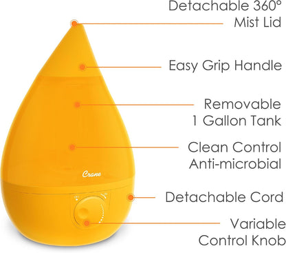Crane Ultrasonic Cool Mist Humidifier for Bedroom, Baby Nursery, Kids Room, Plants, or Office, Large 1 Gallon Tank, Filter Optional, Blue and White