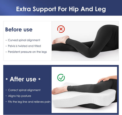Leg Pillow for Side Sleepers, Memory Foam Knee Pillow for Side Sleeping, Leg Elevation Pillow for Hip/Back/Sciatica Pain Relief Helps Spine Alignment -15"x25" (Grey, M)