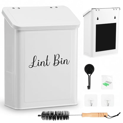 TIRIA Magnetic Lint Bin Wall Mount Metal Dryer Lint Collector Trash Cans 5L | For Laundry Room With Lid, Strong Nylon Brush, Iron Black Magnetic Hook, Adhesive Hooks, Compact Space Saving Metal Design 5L