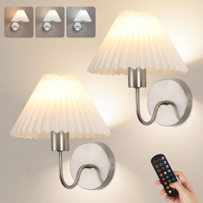 Rechargeable Battery Operated Wall Sconce Sets of 2, 15 Colors Wireless gooseneck Black Wall Lights Fixture with Dimmable Bulbs and Remote, Not Hardwired Wall Mounted Lamps for Bedroom Living Room