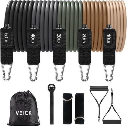 VElCK Resistance Bands Set with Handles for Exercise, Workout and Home Gym | 100% Natural Latex, 10-150LBS, Versatile for Yoga, Pilates, Strength, Home Gym