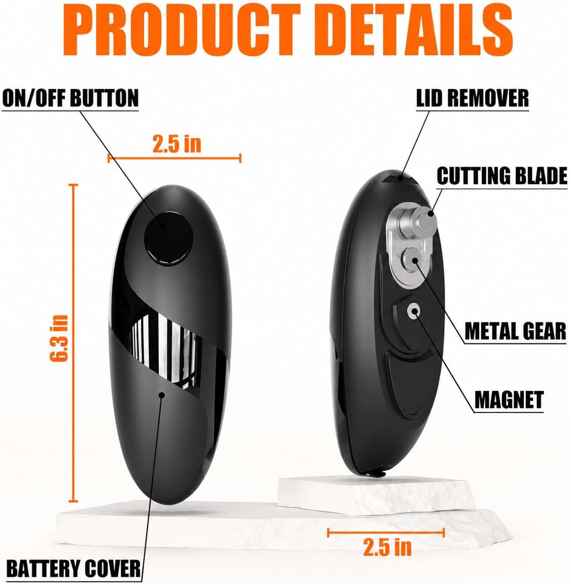 Battery Electric Can Opener, One-Touch,Hands-Free,Smooth Edge,Black,Compact