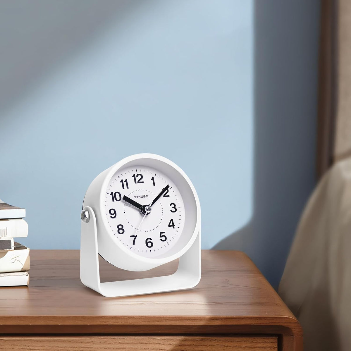 TIMESS Analog Alarm Clock with Snooze & Light, Silent Non-Ticking, White
