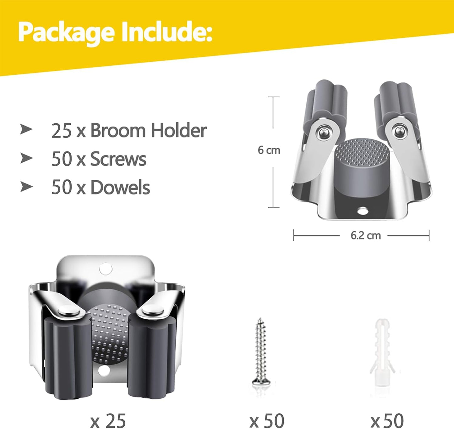 Verdenu 10 Pack Broom Holder Wall Mount, Mop Holder Wall Mounted, Stainless Steel Command Broom Holder with Screws, Garden Tool Rack Wall Mount for Kitchen, Home, Bathroom, Garage Storage, Black