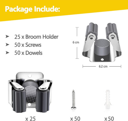 Verdenu 10 Pack Broom Holder Wall Mount, Mop Holder Wall Mounted, Stainless Steel Command Broom Holder with Screws, Garden Tool Rack Wall Mount for Kitchen, Home, Bathroom, Garage Storage, Black