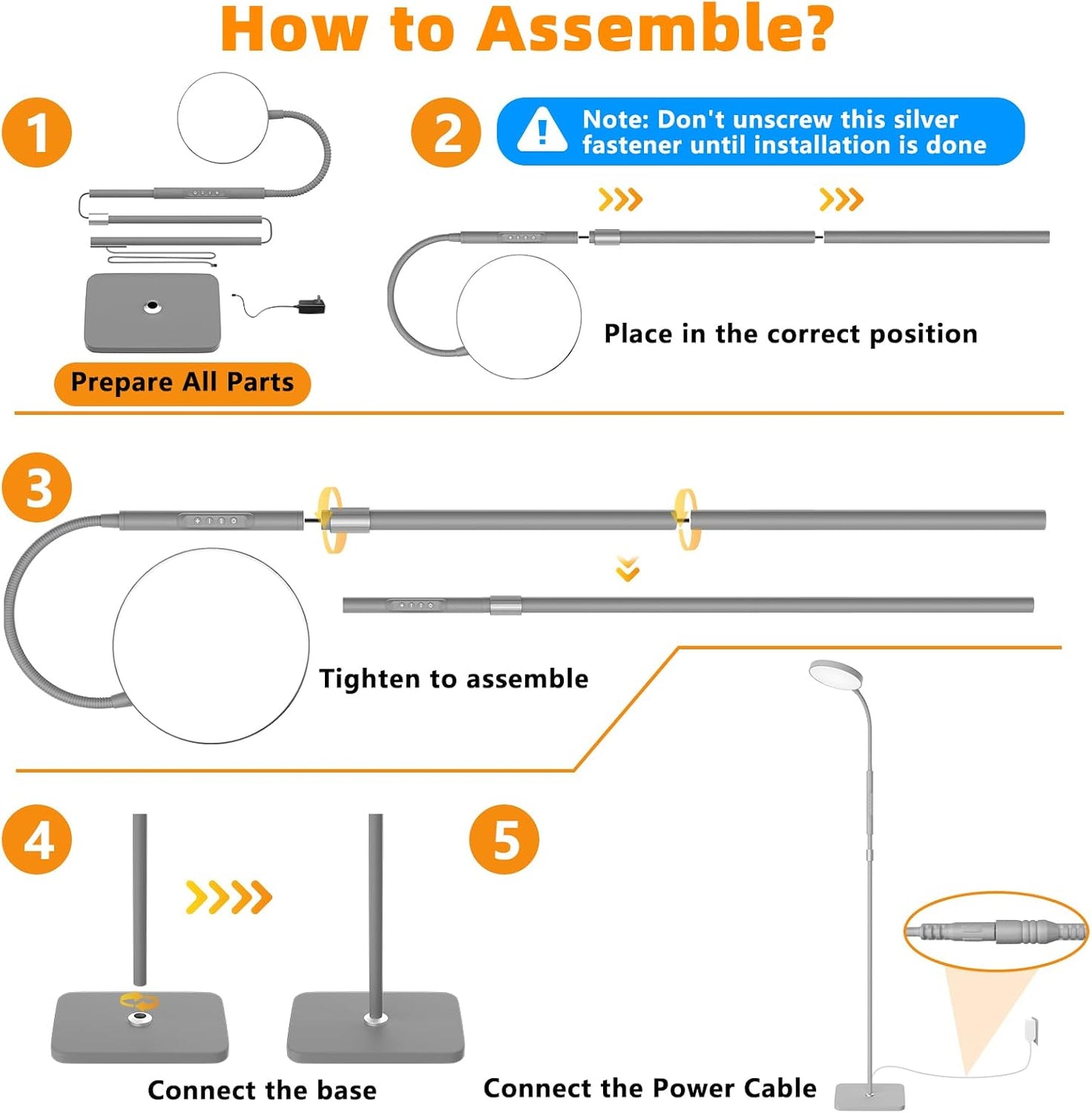PACOVY Floor Lamp, Adjustable Height Floor Lamps for Living Room Bedroom, 120 LED Super Bright Standing Lamp Remote & Touch Control Dimmable Gooseneck Tall Stand Reading Lamp for Office Craft, Black