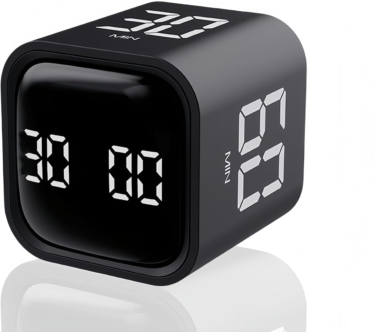 Digital Cube Pomodoro Timer Desk Rechargeable Productivity Timer 5/10/30/60min & Custom Countdown, Vibration & Adjustable Sound Alarm,for Task Work Kitchen ADHD Kids Studying (White)